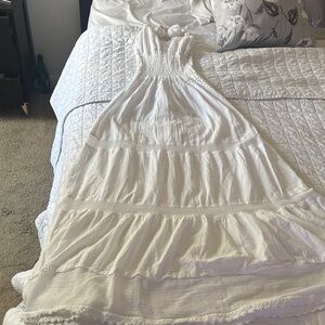 White Smocked Tiered Maxi Dress -